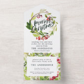 ウォーターカラーベリーとグリーンリースホリデイオール オールインワン招待状 (内側)