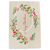 ウォーターカラーベリーと葉ズホリデークリスマス ミディアムペーパーバッグ (正面)