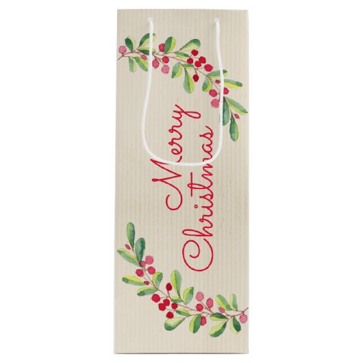 ウォーターカラーベリーと葉ズホリデークリスマス ワインギフトバッグ (正面)