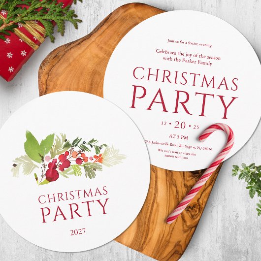 ウォーターカラーベリーの枝 クリスマスパーティー 招待状