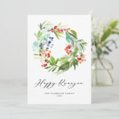 ウォーターカラーベリーアンドグリーンリースハッピークワンザ シーズンカード