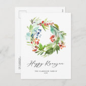 ウォーターカラーベリーアンドグリーンリーリースハッピークワンザ シーズンポストカード (正面/裏面)