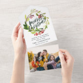 ウォーターカラーベリーアンドグリーンリーリースホリデイ オールインワン招待状 (貼ってはがせる)