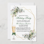 ウォーターカラーベリーグリーナリーホリデーパーティーグラス 招待状 (正面)