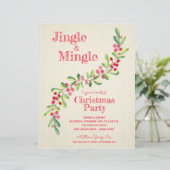ウォーターカラーベリーグリーンリースワッグクリスマス招待状 (スタンド正面)