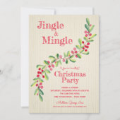 ウォーターカラーベリーグリーンリースワッグクリスマス招待状 (正面)