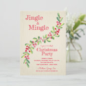 ウォーターカラーベリーグリーンリースワッグクリスマス招待状 (スタンド正面)