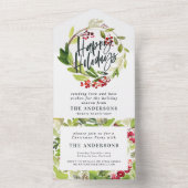 ウォーターカラーベリーグリーンリーリースハッピーホリデイズ オールインワン招待状 (内側)