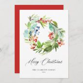 ウォーターカラーベリーグリーンリーリースメリークリスマス シーズンカード (正面/裏面)