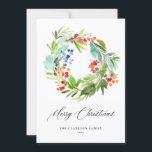 ウォーターカラーベリーグリーンリーリースメリークリスマス シーズンカード<br><div class="desc">メリークリスマス!このホリデーカードで家族や友人に休日の挨拶とメッセージをエレガント送りなさい。ワテカラーのイラストレーションの果実と緑のリースを特徴とする。名前、年、メッセージを追加して、このフラットカードをパーソナライズする。幅広い種類の紙を選択一致するアイテムが使用可能。</div>