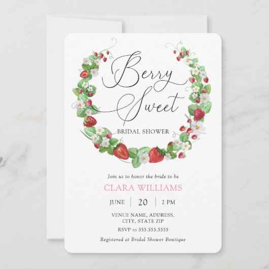 ウォーターカラーベリースウィートブライダルシャワー 招待状 (正面)