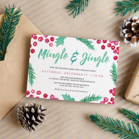 ウォーターカラーベリーズミングル&ジンルホリデーパーティー 招待状