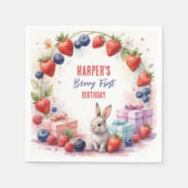 ウォーターカラーベリーファースト誕生日バニーとギフト スタンダードカクテルナプキン (正面)