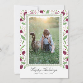 ウォーターカラーベリーフレームハッピーホリデーズフォト シーズンカード