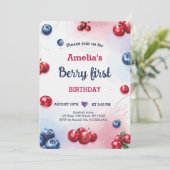 ウォーターカラーベリーブルーベリーラズベリー誕生日 招待状 (スタンド正面)
