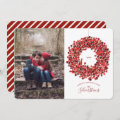 ウォーターカラーベリーリースクリスマスホリデーカード 招待状 (正面/裏面)