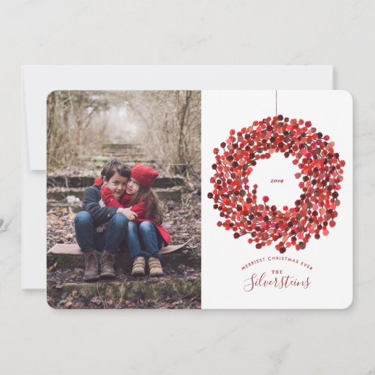 ウォーターカラーベリーリースクリスマスホリデーカード 招待状 (正面)