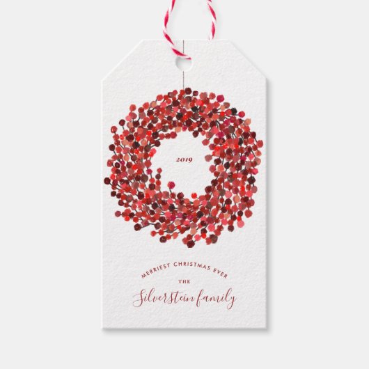 ウォーターカラーベリーリースクリスマスホリデー ギフトタグ (正面)