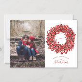 ウォーターカラーベリーリースクリスマスホリデー マグネット招待状 (正面)