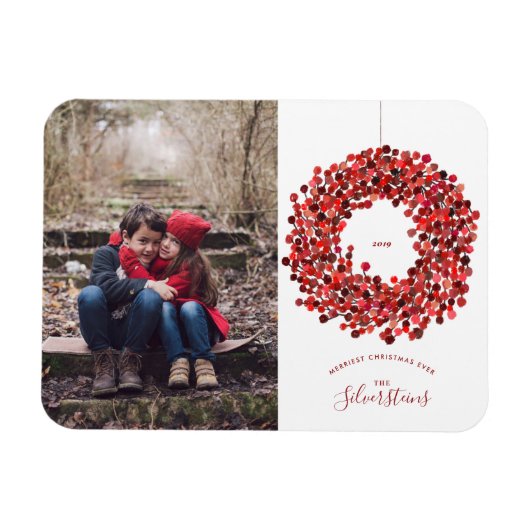 ウォーターカラーベリーリースクリスマスホリデー マグネット (横)