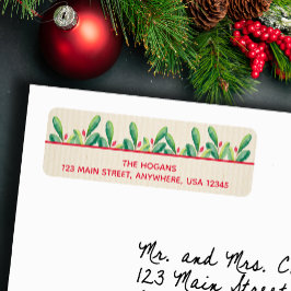 ウォーターカラーベリー葉ズアイボリーホリデークリスマス ラベル