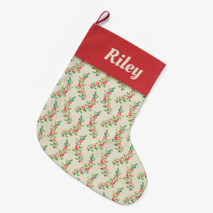 ウォーターカラーベリー葉ズ&ホリデイ ラージクリスマスストッキング