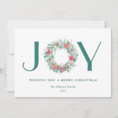 ウォーターカラーベリー&グリーンリークリスマスジョイリース シーズンカード (正面)