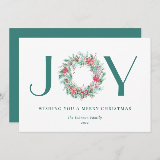 ウォーターカラーベリー&グリーンリークリスマスジョイリース シーズンカード (正面/裏面)