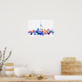 ウォーターカラーベルリンスカイラインプリント ポスター (キッチン)