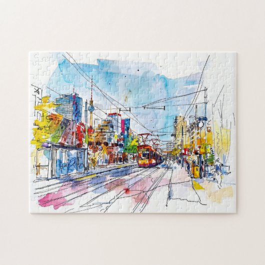 ウォーターカラーベルリンミッテトラムファセカラフルーズ ジグソーパズル (横)