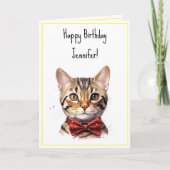 ウォーターカラーベンガルキャット誕生日 カード (正面)