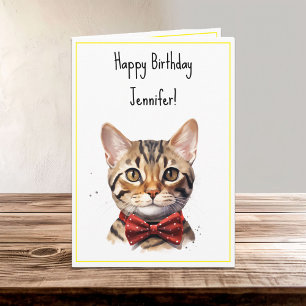 ウォーターカラーベンガルキャット誕生日 カード