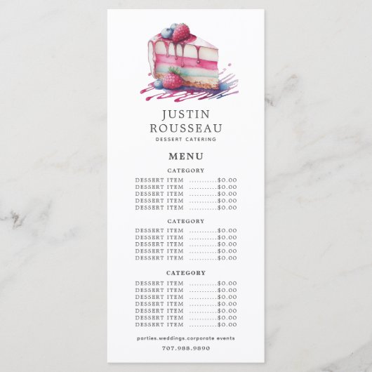 ウォーターカラーベーカーベーカリーパティシシェフデザート メニュー (正面)