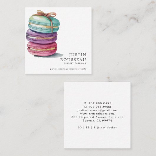 ウォーターカラーベーカーベーカリーパティシシェフ スクエア名刺 (正面/裏面)