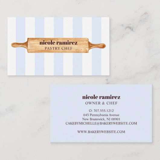 ウォーターカラーベーカ転がーズのピンパティスレストライプのイ 名刺 (正面/裏面)