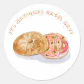 ウォーターカラーベーグルスモークサーモンNational+Bagel+Day ラウンドシール (正面)