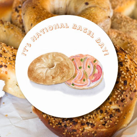 ウォーターカラーベーグルスモークサーモンNational+Bagel+Day ラウンドシール