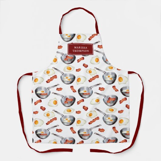 ウォーターカラーベーコン&エッグスブレックファーストフード名前をカスタムする エプロン (正面)