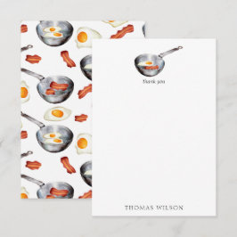 ウォーターカラーベーコン&エッグスブレックファーストフード名前をカスタムする サンキューカード