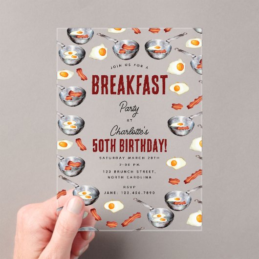 ウォーターカラーベーコン&エッグスブレックファーストブランチ誕生日 アクリル招待状 (インサイチュ (ポータブル))