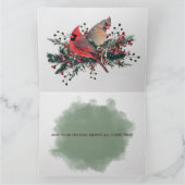 ウォーターカラーペアオブ深紅色ズクリスマスデザイン カード (内部)