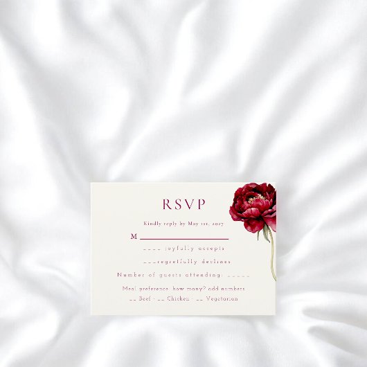 ウォーターカラーペオニーの結婚式RSVP返信カード エンクロージャーカード