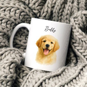 ウォーターカラーペットの犬の肖像画の名前のスクリプト コーヒーマグカップ