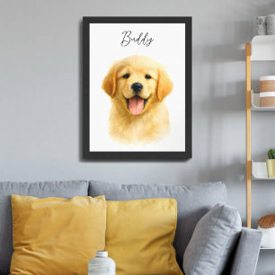 ウォーターカラーペットの犬の肖像画スクリプト名 ポスター