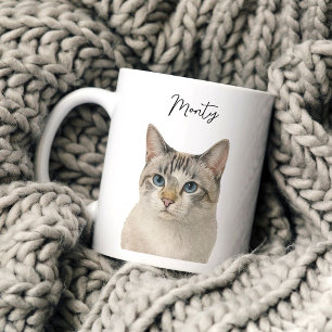 ウォーターカラーペットの猫の肖像画スクリプト名 コーヒーマグカップ