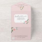 ウォーターカラーペットポメラニア犬ドッグ&フローラピンクローズ オールインワン招待状 (外側)