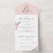 ウォーターカラーペットポメラニア犬ドッグ&フローラピンクローズ オールインワン招待状 (内側)