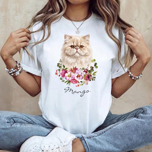 ウォーターカラーペルシャ猫 Tシャツ