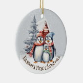 ウォーターカラーペンギンズファミリーベビー初めてのクリスマス セラミックオーナメント (右)