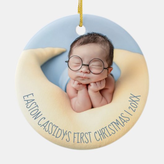 ウォーターカラーペンギンズファミリーベビー初めてのクリスマス セラミックオーナメント (裏面)